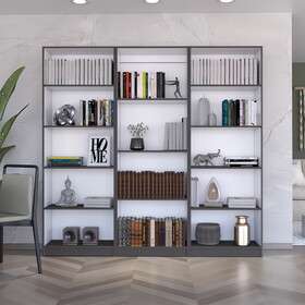 Bartow 3 Piece Home Bookcase set, 74" Wide with 14 Shelves, Living Room Set Set Matt Gray - White