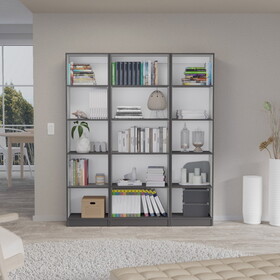 Bartow 3 Piece Home Bookcase set, 60" Wide with 15 Shelves, Living Room Set Set Matt Gray - White