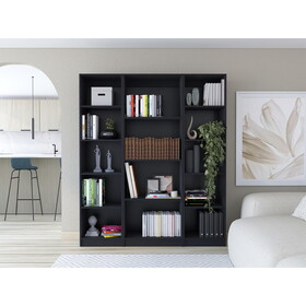 Davie 3 Piece Home Bookcase set, 60" Wide with 14 Shelves, Living Room Set Set Black