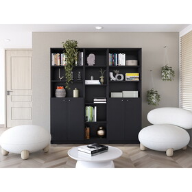 Acres 3 Piece Home Bookcase set, 67" Wide with 11 Shelves and Two Double-Door Cabinet, Living Room Set Set Black