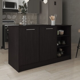 Ginger Kitchen Island, Three Open Shelves, Two Cabinets White / Dark Brown B070S00356