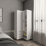 Toulouse Corner Armoire with Double Doors and Interior Shelves, Space-Saving Wardrobe, White