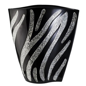 14" Tall Polyresin Decorative Vase, Black finish with Silver Zebra Pattern B072115824