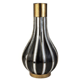 16.25" Tall Polyresin Decorative Vase, Gold finish with Mosaic Glass Stripes B072115826