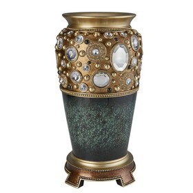 15.75" Tall"Sedona" Marbleized Footed Decorative Vase, Green with Gold Accents B072115840