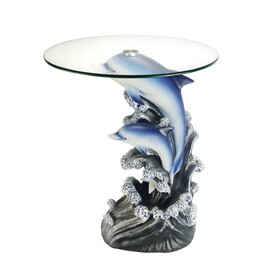 24" Tall Glass top End Table, Polyresin Dolphin Base B072115854