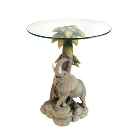 24" Tall Glass top End Table, Polyresin Elephant Base B072115855