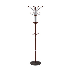 73" Tall Chrome and Wood Coat Rack, Cherry finish B072115912