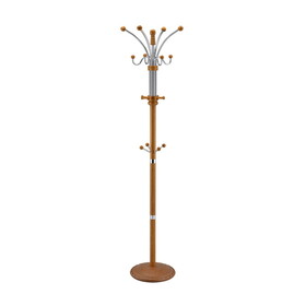 73" Tall Chrome and Wood Coat Rack, Oak finish B072115914