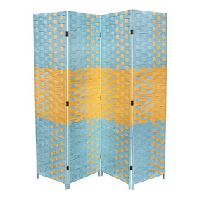 70.75" Tall 4-Panel Screen / Room Divider w/ Weave design, Blue and Natural B072115946