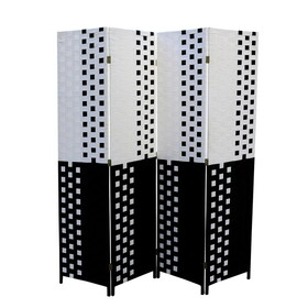 70.75" Tall 4-Panel Screen / Room Divider w/ Weave design, Black and White B072115947