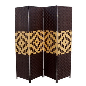 70.75" Tall 4-Panel Screen / Room Divider w/ Weave design, Espresso and Brown B072115950