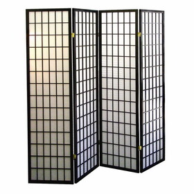 70" Tall 4-Panel Screen / Room Divider, Japanese Style with Black finish B072115957