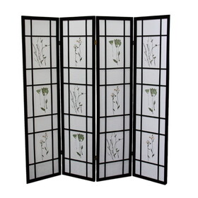 70" Tall 4-Panel Screen / Room Divider"Shoji", Black B072115965