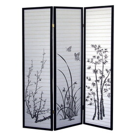 70" Tall 3-Panel Screen / Room Divider, Floral Design with Black finish B072115972