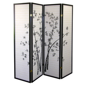 70" Tall 4-Panel Screen / Room Divider, Bamboo Design with Black finish B072115975