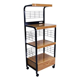 59.5" Tall 4-Tier Microwave Kitchen Cart with Drawer and Outlet, Black and Natural B072115977