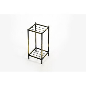 17" Gray Stone Slab 2 Tier Small Square Black / Gold Cast Metal Plant Stand B072115990