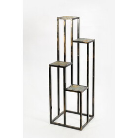 47.25" 4 Tier Gray Stone Slab Black / Gold Cast Metal Plant Stand B072115994