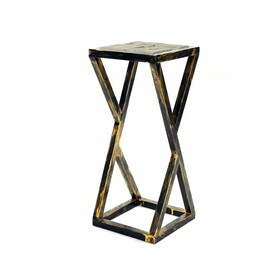 19.5" Grey Stone Slab Black / Gold Plant Stand B072116005