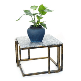 14.5" Granite Marble Black / Gold Plant Stand B072116006