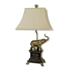 29" Tall Polyresin Elephant Table Lamp w/ Antique Gold finish, White Shade B072116033