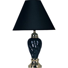22" Tall Ceramic Table Lamp, Urn-Shaped with Black finish, Linen Shade B072116035