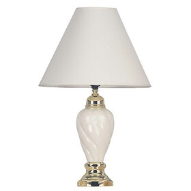 22" Tall Ceramic Table Lamp, Urn-Shaped with Ivory finish, Linen Shade B072116036