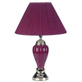 27" Tall Ceramic Table Lamp, Urn-Shaped with Burgundy finish, Linen Shade B072116037