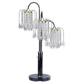 34" Tall Metal Table Lamp with Black finish, 3 Crystal Chandelier Lights B072116046