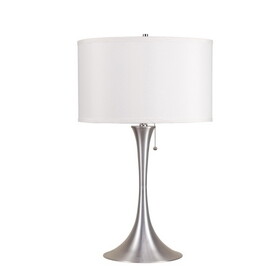 27" Tall Metal Retro Table Lamp with Silver finish, White Linen Shade B072116070