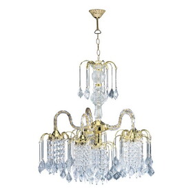 25" Tall Metal Chandelier with Polished Brass Finish and Crystal Accents B072116083