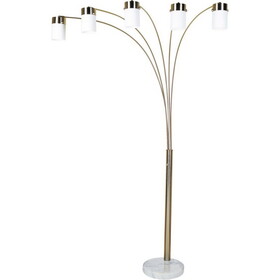 84" Tall Metal Floor Lamp with Nickel finish and 5 White Shaded Arches B072116085