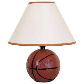 12" Tall Ceramic Table Lamp, Basketball Shaped, Linen Shade B072116100