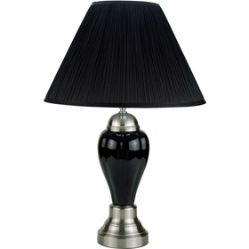 27" Tall Ceramic Table Lamp, Urn-Shaped with Silver / Black finish, Linen Shade B072116113