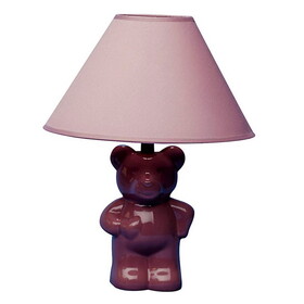 13" Tall Ceramic Table Lamp, Teddy Bear design with Pink finish, Linen Shade B072116122