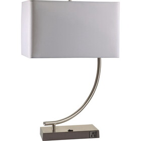 22.5" Tall Metal Table Lamp with Silver finish and Curved design, White Shade B072116130