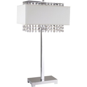 28" Tall Metal Table Lamp w/ Silver finish, White Shade w/ Crystal Accents B072116151