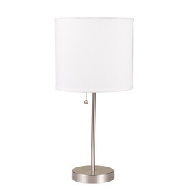 19" Tall Metal Table Lamp with Silver finish, White Shade B072116162