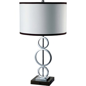 29" Tall Metal Table Lamp with Silver finish, Ring Style, White Round Shade B072116167