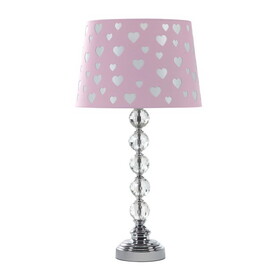 22" Heart Crystal Stacked Orb Metal Table Lamp"Ariel" Pink / White B072116183