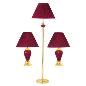 3-Piece Ceramic Lamp Set, Floor and Table Lamps, Burgundy finish B072116185