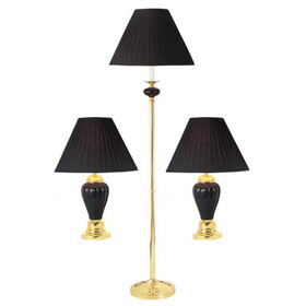 3-Piece Ceramic Lamp Set, Floor and Table Lamps, Black finish B072116186