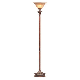 70" Tall Metal Torchiere Floor Lamp with Wooden finish, Glass Shade B072116189