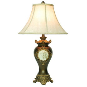 29" Tall Table Lamp w/ Espresso finish, Gold Leaves and Classical Greece Accents B072116193