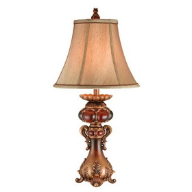 31" Tall Polyresin Table Lamp with Red and Brown finish, Linen Shade B072116194