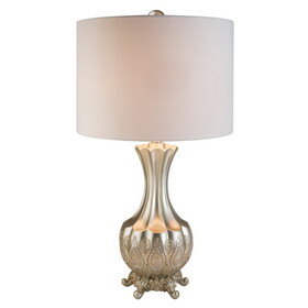 30" Tall Polyresin Table Lamp with Silver finish, Royal design, White Linen Shade B072116195