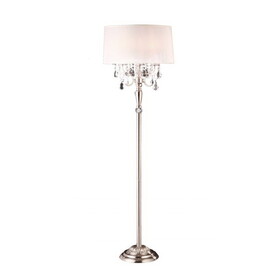 62" Tall Metal Floor Lamp w/ Silver finish and Crystal Accents, White Shade B072116217