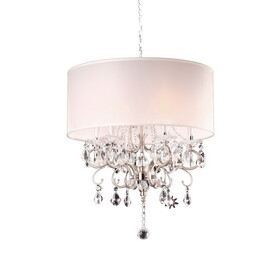 21" Tall Metal Chandelier with Silver finish, White Shade with Crystal Accents B072116218