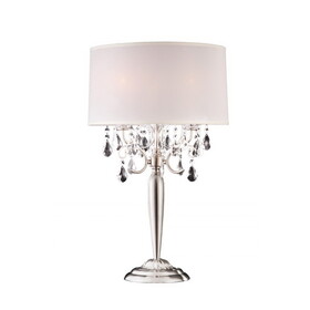 29.5" Tall Metal Table Lamp w/ Silver finish and Crystal Accents, Ivory Shade B072116219